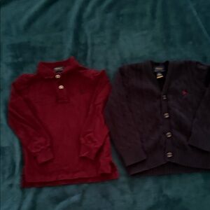 Polo by Ralph Lauren Maroon Long Sleeve polo Shirt & Navy Blue cotton sweater